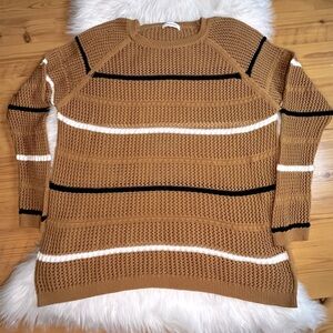 Calvin Klein Women’s Open Weave Striped Lightweight Sweater Crewneck Size M-L